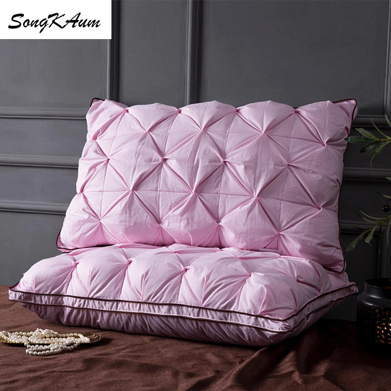 SongKAum 95 % White Goose Down/Feathe Pillow Three-dimensional Twist Pillows With Cotton Cover Adult Orthopedic Neck 3