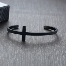 316L Stainless Steel Open Cuff Bangle Mens Cross Bracelet Sideways Fashion Top Jewelry