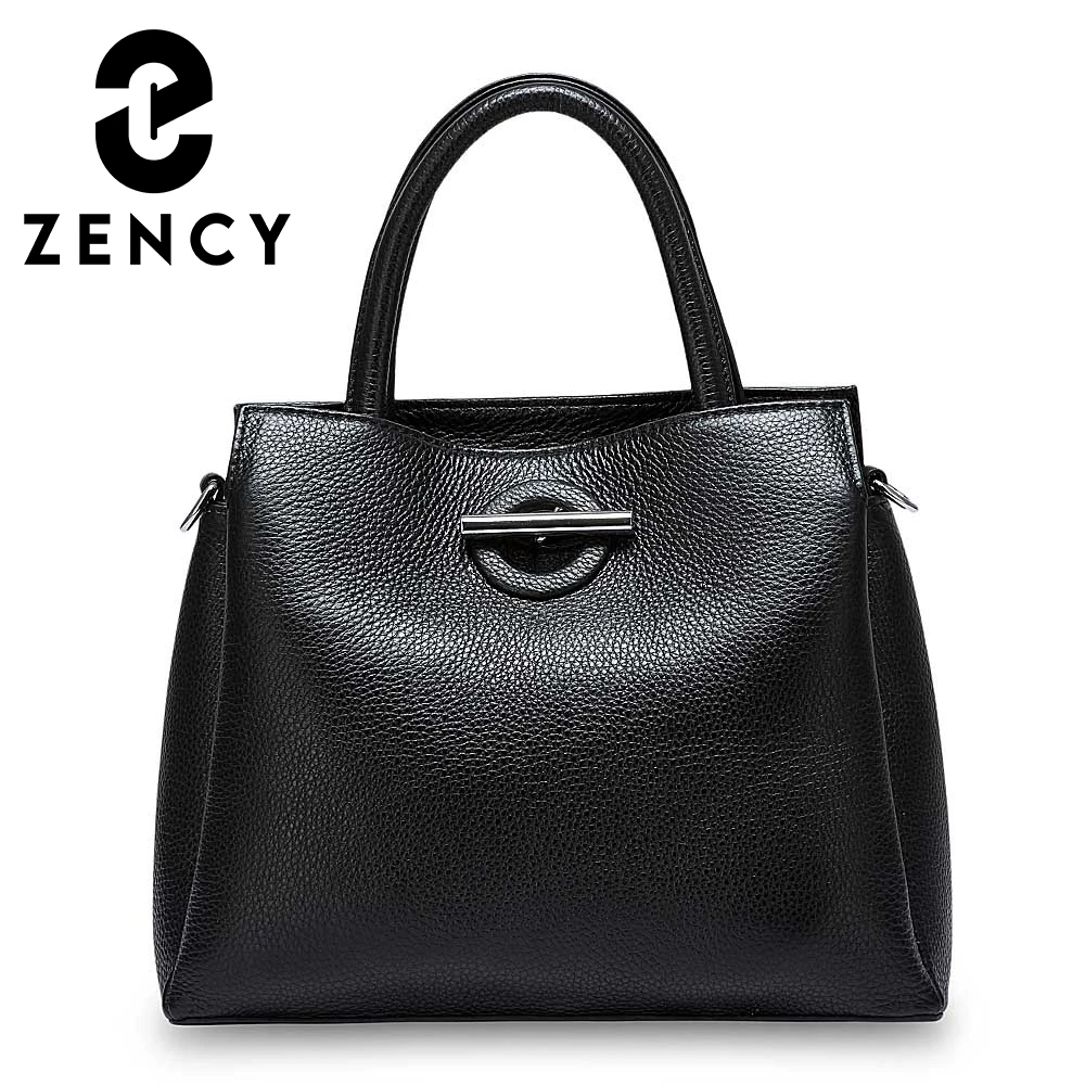 Zency Fashion Women Tote Bag 100% Genuine Leather Handbag Black Lady Crossbody Messenger Purse High Quality Shoulder Bags |