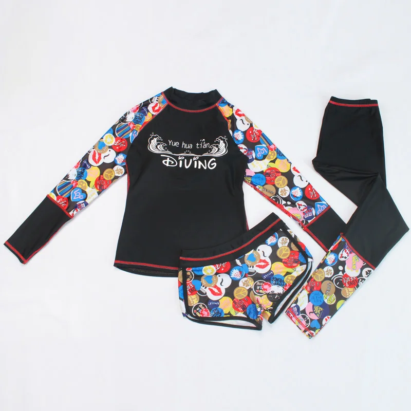 

Korean-style Bathing Suit Women's Elastic Diving Suit Trousers Yoga Suit Split Type Boxer Long Sleeve Sun-resistant Sportswear