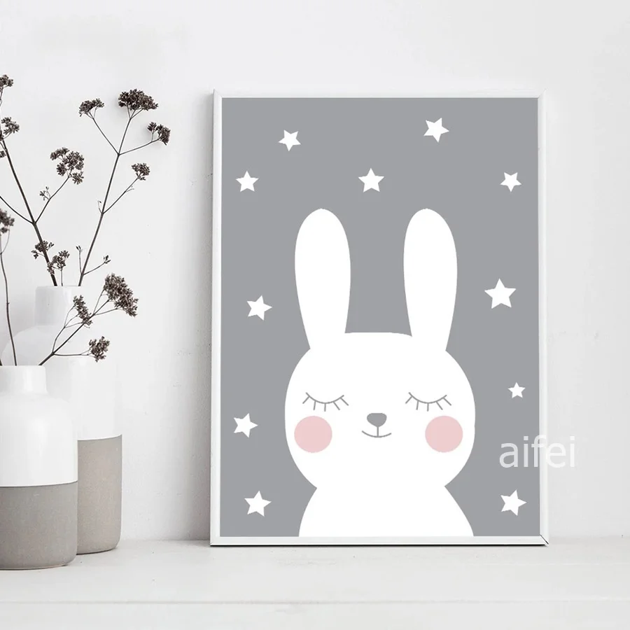 Bayi Nursery Wall Art Kanvas Poster Dan Cetak Kartun Kelinci Mewarnai Beruang Nordic Kids Dekorasi Gambar Anak Anak Dekorasi Kamar Tidur Painting Calligraphy AliExpress