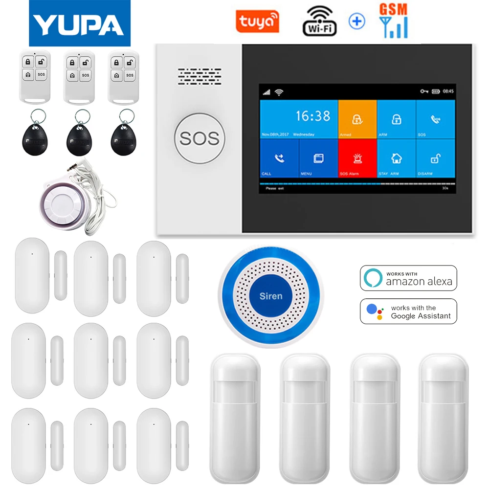 TRENDING! TUYA WIFI&GSM 4.3 Inch Full Touch Smart Home Alarm Security System With Wireless Indoor Mini Siren Works Alexa & Google Home