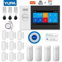 Tuya Wifi & Gsm 4.3 Inch Full Touch Smart Home Alarm Security Systeem Met Draadloze Indoor Mini Sirene Werkt Alexa & Google Thuis