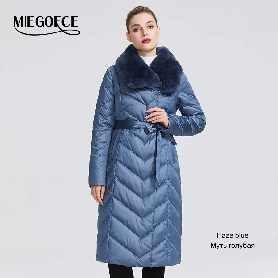 612 Haze blue MIEGOFCE Плащ-пальто Новая коллекция женский куртка с кроличьим воротником необычные расцветки куртка зимняя женская имеет пояс который подчеркнет фигуру ветрозащитная зимняя куртка - Цвет: 612 Haze blue