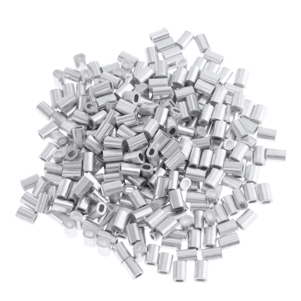 100pcs Aluminum Fishing Crimp Sleeves 0.8-1.5mm Double Oval Fishing Line Crimping Tube Wire Crimp Connector Fishing Accessories 