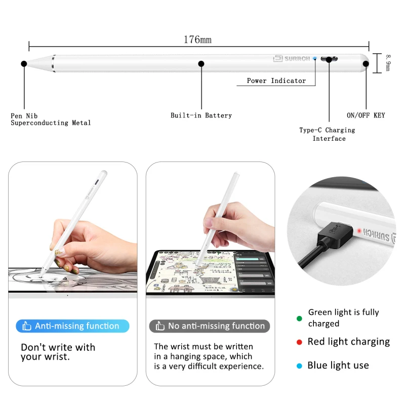 Смарт-карандаш для Apple iPad Pro 11, 12,9, 10,5, 9,7, ручка для рисования экрана для телефона, ПК, компьютера, планшета, стилус