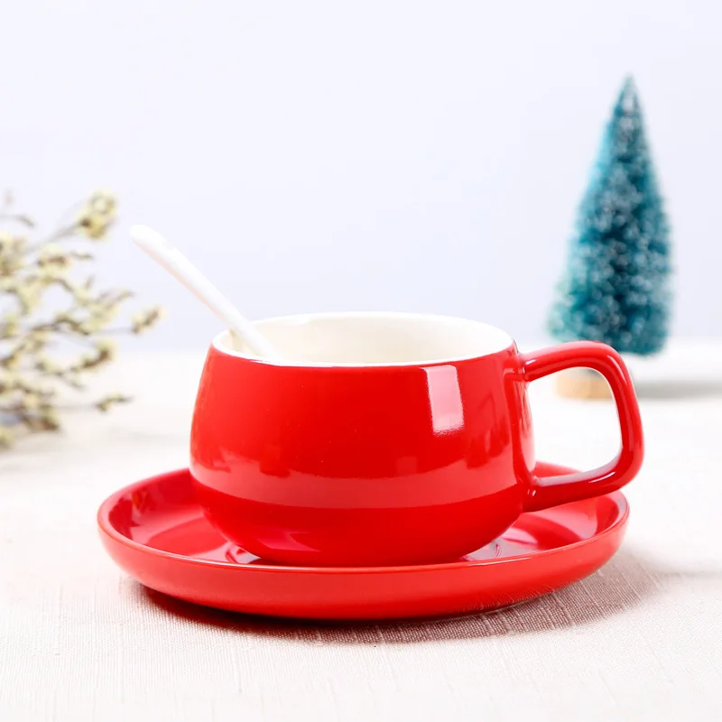 300-400 мл Макарон широкий рот керамическая капучино кофейная кружка чашка с блюдцем наборы простота Европейская плотная цветная чашка для эспрессо