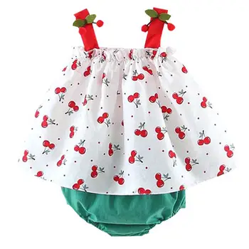

DishyKooker Kids Girl Shorts+Camisole with Cartoon Cherry Printing Cute Cotton Summer Outfit