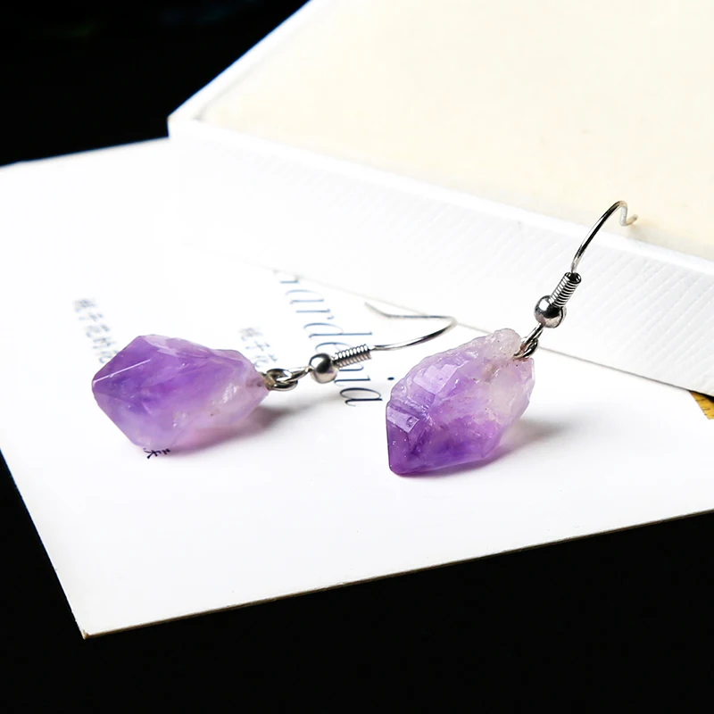 1pc natural crystal original stone amethyst earrings characteristic pendant with daily matching family gathering | Дом и сад