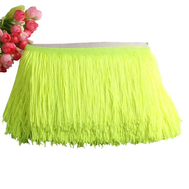Beatiful 1Yard Lace Fringe Trim 15cm Wide Tassel Fringe Trimming For DIY Latin Dress Stage Clothes Accessories Lace Ribbon - Цвет: Fluorescent yellow