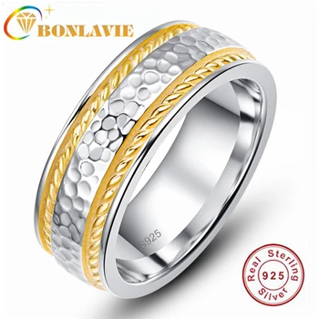 

BONLAVIE 6mm Hammered Finish Rings 925 Silver Ring for Men and Women Engagement and Wedding
