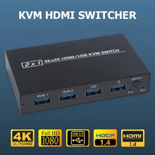 Commutateurs KVM USB 4k x 2k, 2 ports compatibles HDMI, boîte de séparation, accessoires d'ordinateur domestique pour moniteur d'imprimante de partage 2 pièces