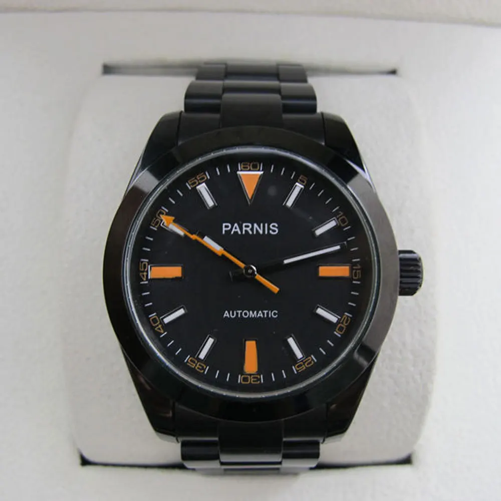 Parnis Sapphire Glass Automatic Men's Watch Miyota 8215 Black Dial Luminous Flash Hand PVD Coated 40mm relogio masculino | Наручные