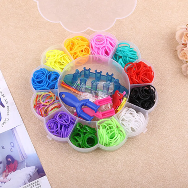 

600pcs 12 Color Loom Rubber Band Rainbow Rubber Band Woven Bracelet DIY Material Tool Set Box Children's Educational Toys Gift