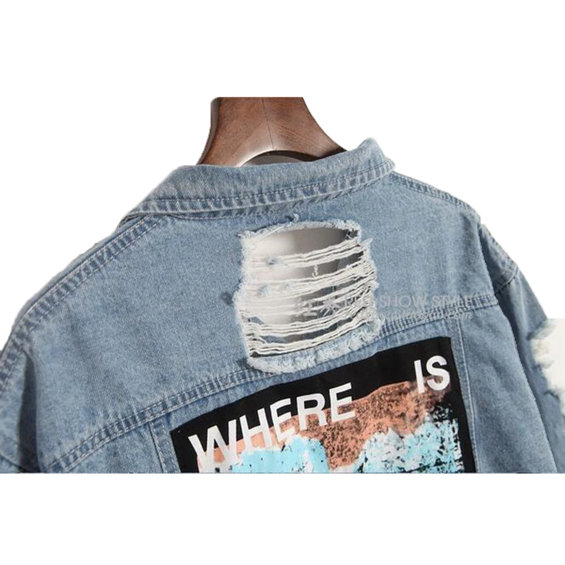 Корейская Мода Kpop JIN джинсовая куртка Where Is My Mind Корейская хип-хоп куртка с вышивкой Синие рваные потертые K-pop джинсовые пальто