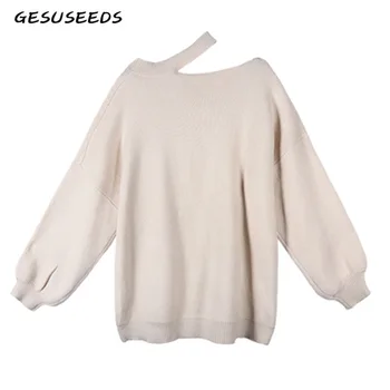 

Knitted cute pullover women Winter off shoulder sweater Autumn lantern sleeve sweater turtleneck vintage korean sweater loose