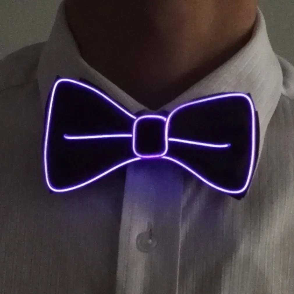 PURPEL Men Led Wire Flashing Light Up Bow Tie Luminous Bow Tie Necktie For Men Club Wedding Dance Party Christmas New Year - Цвет: PURPEL