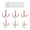 10pcs/ Box Fishing Hooks High Steel Carbon Material Treble Fishing Hook Round Folded Saltwater Bass Red 2 # -10 # Tackle Tools ► Photo 2/6