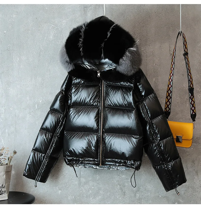 Big Aritificial Fur Parkas Winter Jacket Women Gold Silver Double Side Coat Female Warm Jacket Oversize - Цвет: black