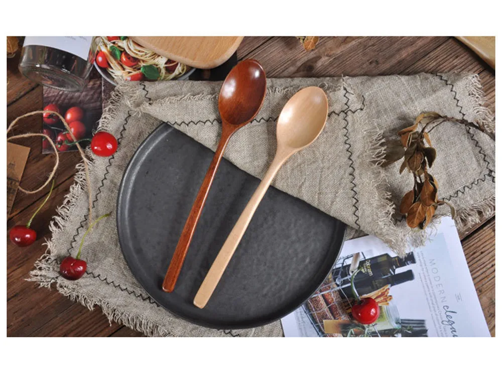 Посуда деревянная ложка бамбуковая кухонная посуда инструмент суп чайная ложка Питание длинная ручка деревянные ложки для детей