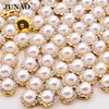 JUNAO 8 10 12 mm Sewing White Pearl Beads Rhinestone Gold Claw Crystal Appliques Round Flower Strass Diamond For Crafts ► Photo 1/6