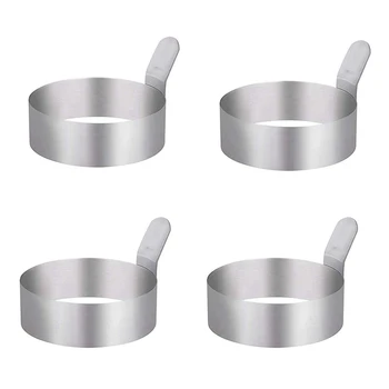 

4 Pcs Egg Frying Rings Stainless Steel Omelette Model Pancake Rings Perfect Circle Round Fried Poach Mould with Handle S
