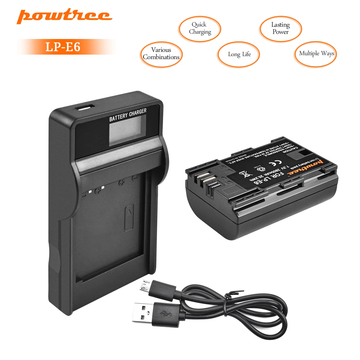 Powtree For Canon LCD Charger 2800mAh LP-E6 LPE6 LP E6 Camera Battery Replacement EOS 5D Mark II 5D Mark III 5D Mark IV 5DS 5D