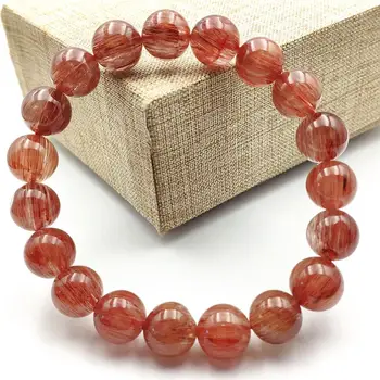 

10.5mm Natural Red Hair Rutilated Quartz Crystal Bracelet Women Men Energy Stone Business Gift Round Beads Bracelet AAAAA