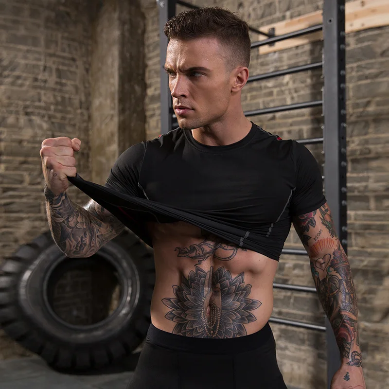 High Elastic Men s T Shirts Moisture Wicking Sport Tops Skinny Tees Muscle Trainning Running Sportswear 2