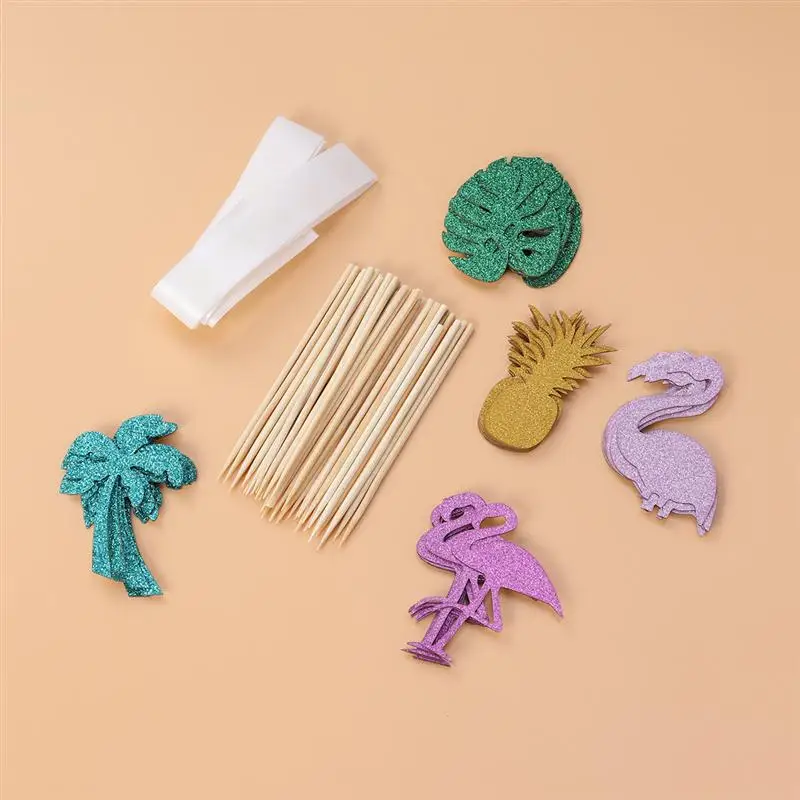 40Pcs Paper Cake Insertion Card Cake Cupcake Toppers With Dispensing Glue Bamboo Sticks For Birthday Wedding Halloween Random