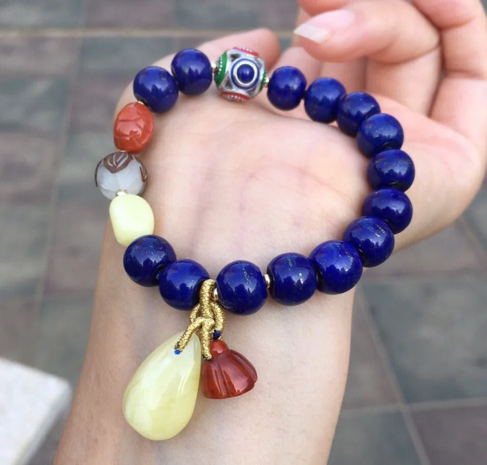 

Fine Jewelry Natural Blue Lapis Gemstone Bracelets for women 25.4grams Fine Female Hologram Bracelet