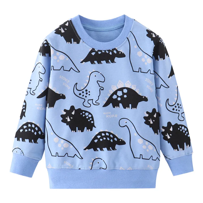 Jumping meter/детские толстовки с динозаврами хлопковые осенне-зимние футболки для маленьких мальчиков и девочек футболки для мальчиков с принтом животных - Цвет: T9040 blue