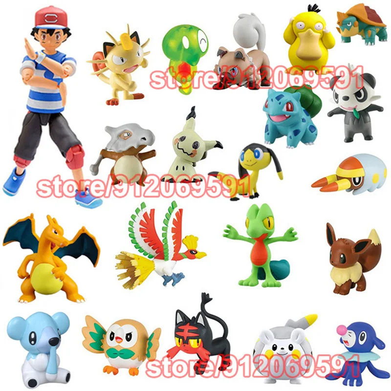 4-5Cm Pokemon Pikachu Squirtle Bulbasaur Vulpix Eevee Abra Litten Popplio Ash Pokemon Anime Action Figures Bambole Giocattolo Modello Regalo