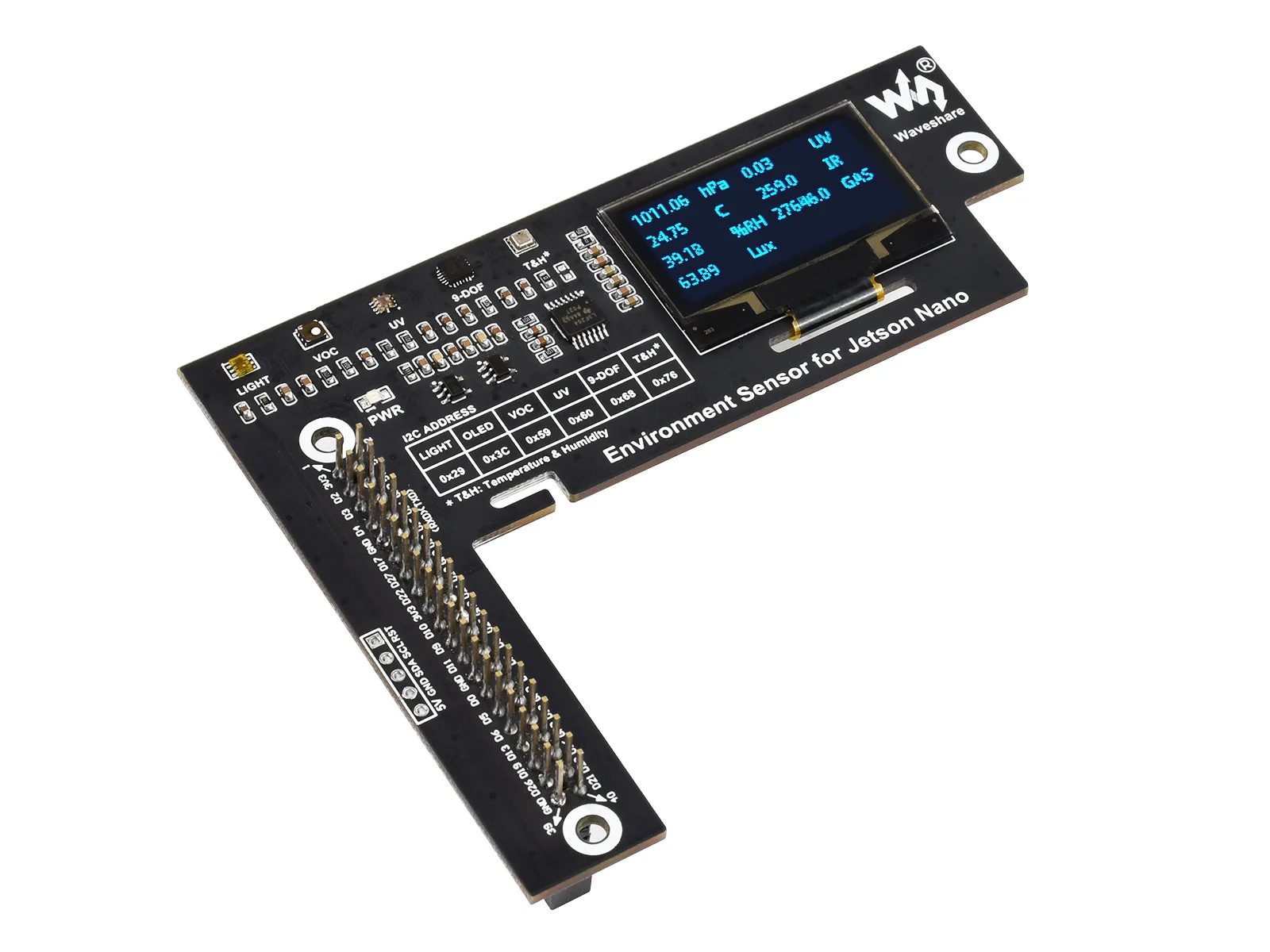 

Waveshare Environment Sensor Module Designed For Jetson Nano, I2C Bus, With 1.3inch OLED Display