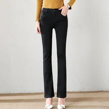 Новая Мода Большие размеры прямые микро расклешенные брюки джинсы для женщин повседневные Черные джинсы с высокой талией синие джинсовые штаны