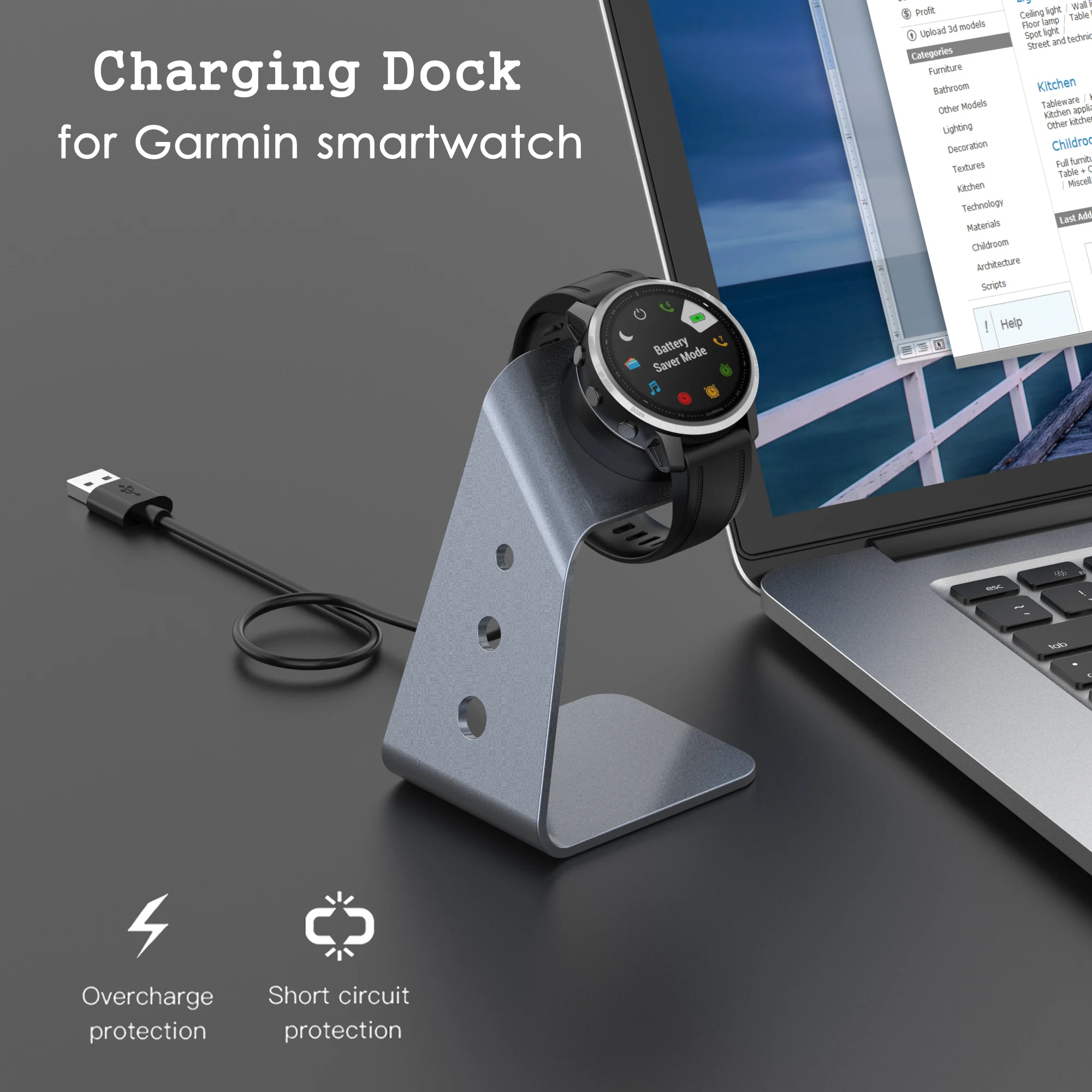 Зарядное устройство для Garmin движения SQ 2 2S/Forerunner 55 945 LTE/Vivomove 3 3S/Vivoactive 4 4S/Fenix 6 6S 6X 5 5S