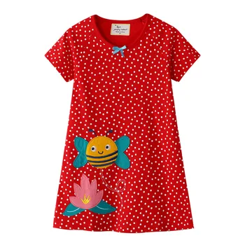 

Boutique red cotton polka dots bees shorts sleeve fashion cute kids girl dress
