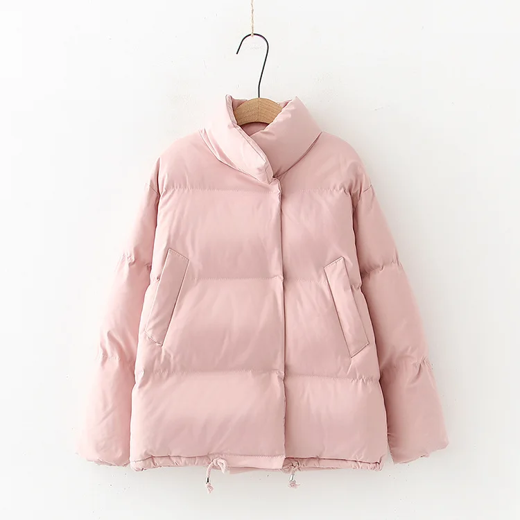

Korean-style Autumn And Winter New Installation Hipster Simple Solid Color Stand Collar Thick Waist Hugging Short down Coat Stud