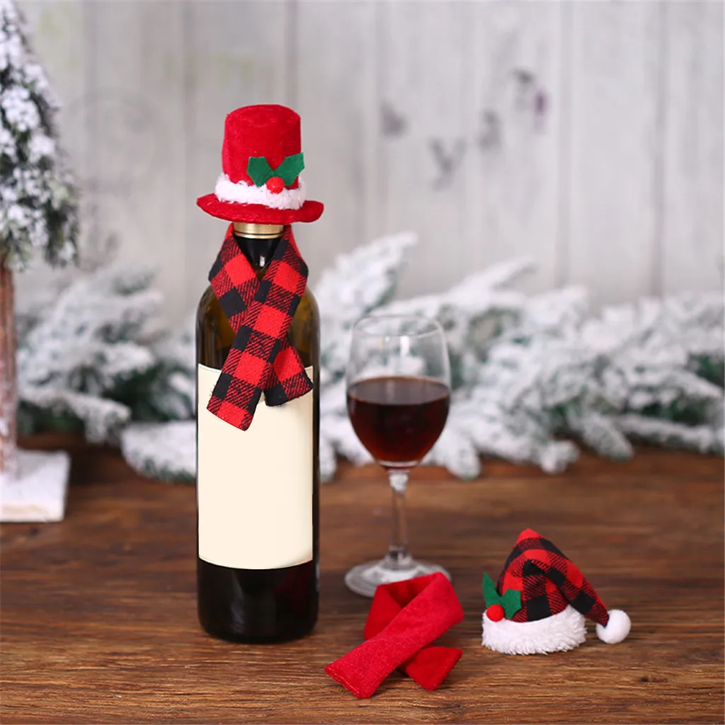 Рождественский креативный орнамент шарф шляпа двухсекционный костюм красное вино бутылка набор Рождественская бутылка украшения поставки нетканые F913