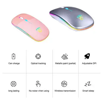

Wireless Rechargeable Silent Mouse 2.4GHz USB Optical Ultra-Slim Laptop Ergonomic For PC LED Gamer Optical Mice Mouse Gamin A6D9