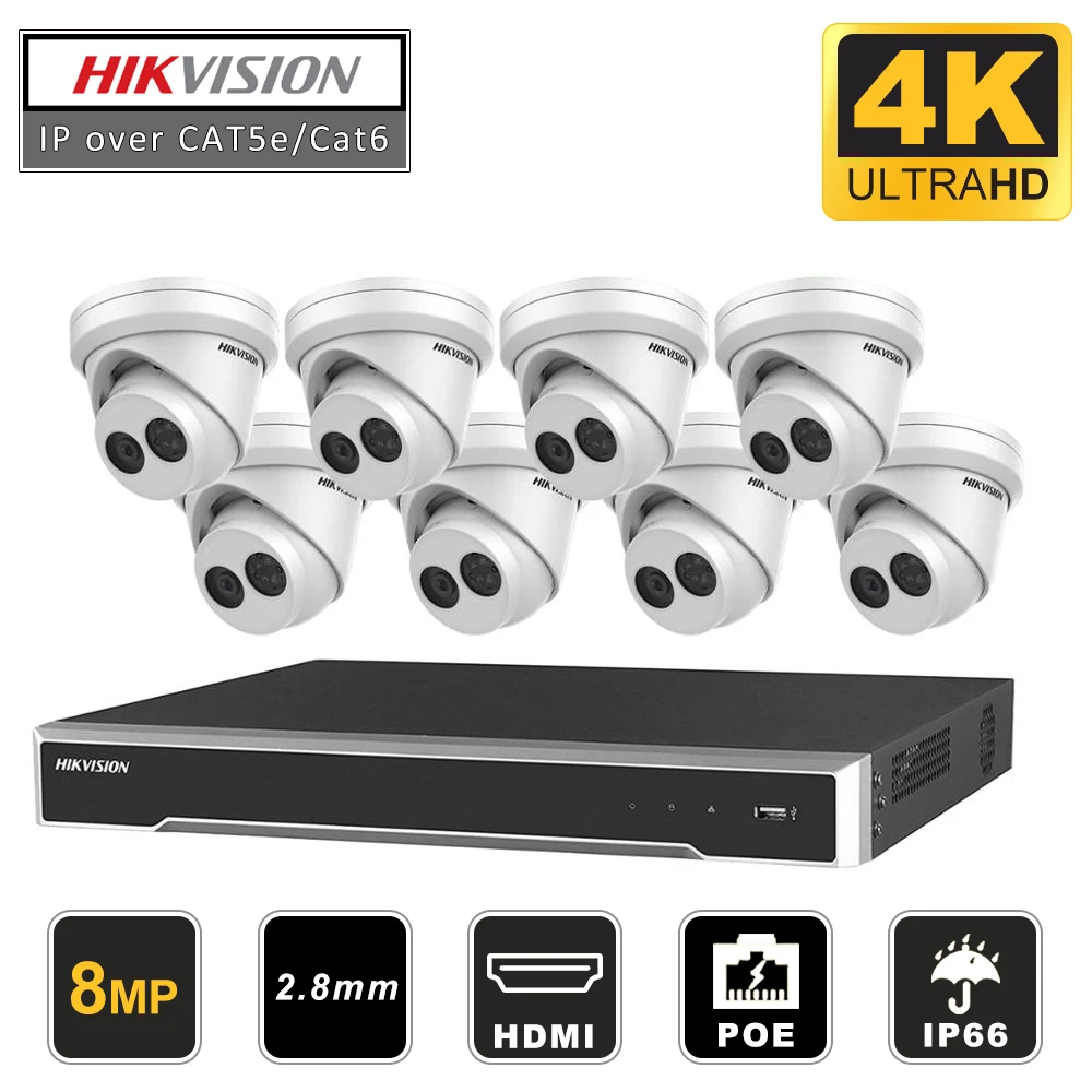 Hik оригинальная система видеонаблюдения 8CH 4K POE NVR Kit CCTV 8 шт. наружная 8MP сетевая