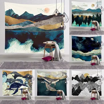 

Gold Plated Landscape Tapestry Custom Square Hanging Cloth Nordic Bedside Background Cloth Weaving Decorative Cloth