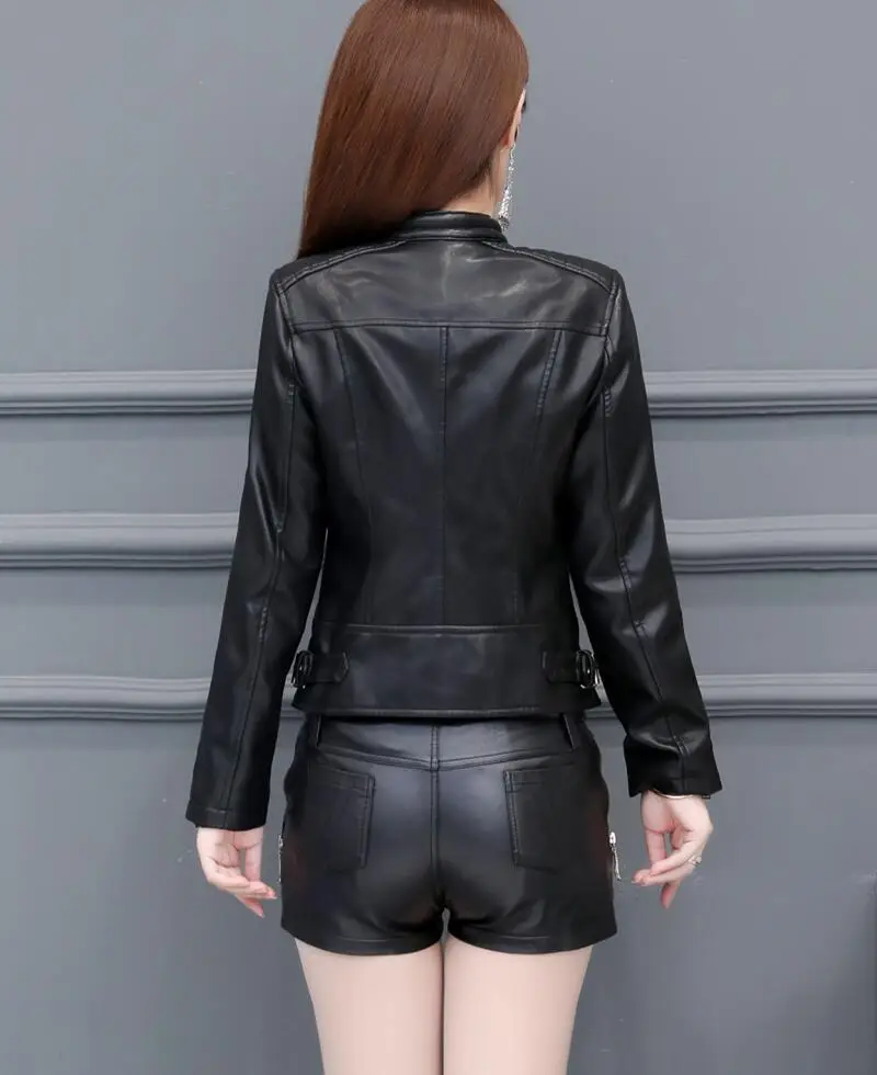 Black Leather Jacket Women New Spring Autumn Women's Leather Clothing Short Slim Motorcycle Leather Coat Female Outerwear