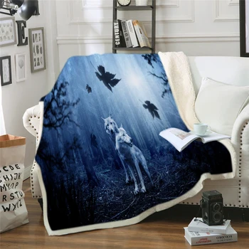 

Throw Blanket 3D Wolf Printed Warm Weighted Blankets for Beds Double Layer Thickened Soft Comfortable Home