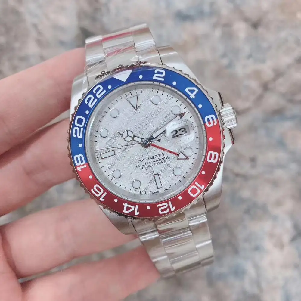 

Gmt Mens Watch 40 Mm Meteorite Dial Sapphire Glass Ceramic Bezel Date Luminous Automatic Mechanical Movement men watch AAA