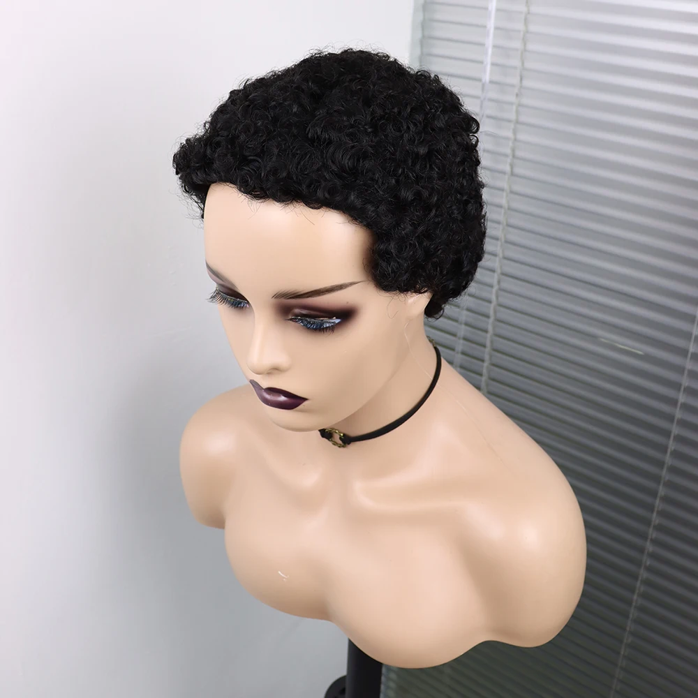Short Curly Hair Wigs Pixie Cut Brazilian Human Hair For Black Women Natural Black 150% Density Glueless Afro Kinky Curly Wig
