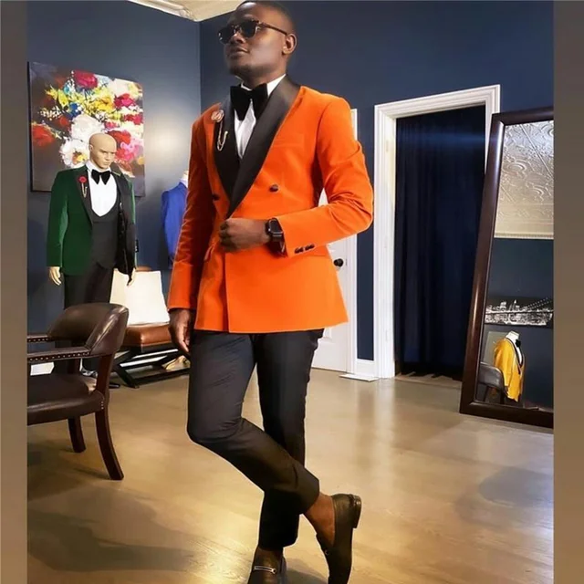 Latest Design Orange Velvet Mens Suit 