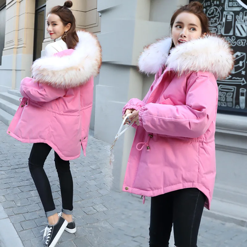

Short-height Large Fur Collar Short Cotton Coat Women's Waist Hugging 2017 New Style Fashion Korean-style Versatile Loose-Fit BF