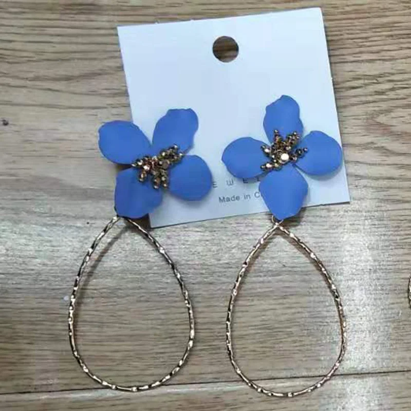 blue CHENFAN, разноцветные, желтые, черные серьги с цветочным узором для девочек, серьги в форме капли воды, большие круглые массивные серьги для женщин, ювелирные изделия - Окраска металла: blue