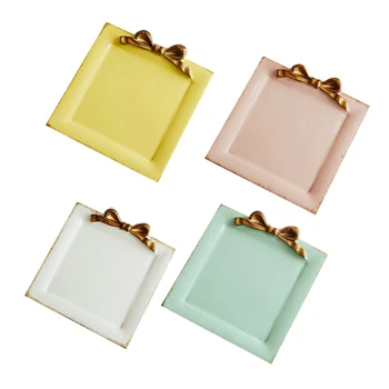 

4Pc Bowknot Resin Crafts Snacks Candy Cake Storage Tray Jewelry Snacks Wedding Gift Square Plate Decoration
